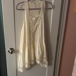 Free People Cream Embroidered Lace-Trim Tank